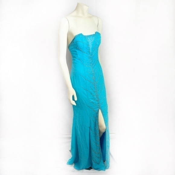 Y2K Turquoise beaded Strapless Dress Size S - Picture 1 of 8